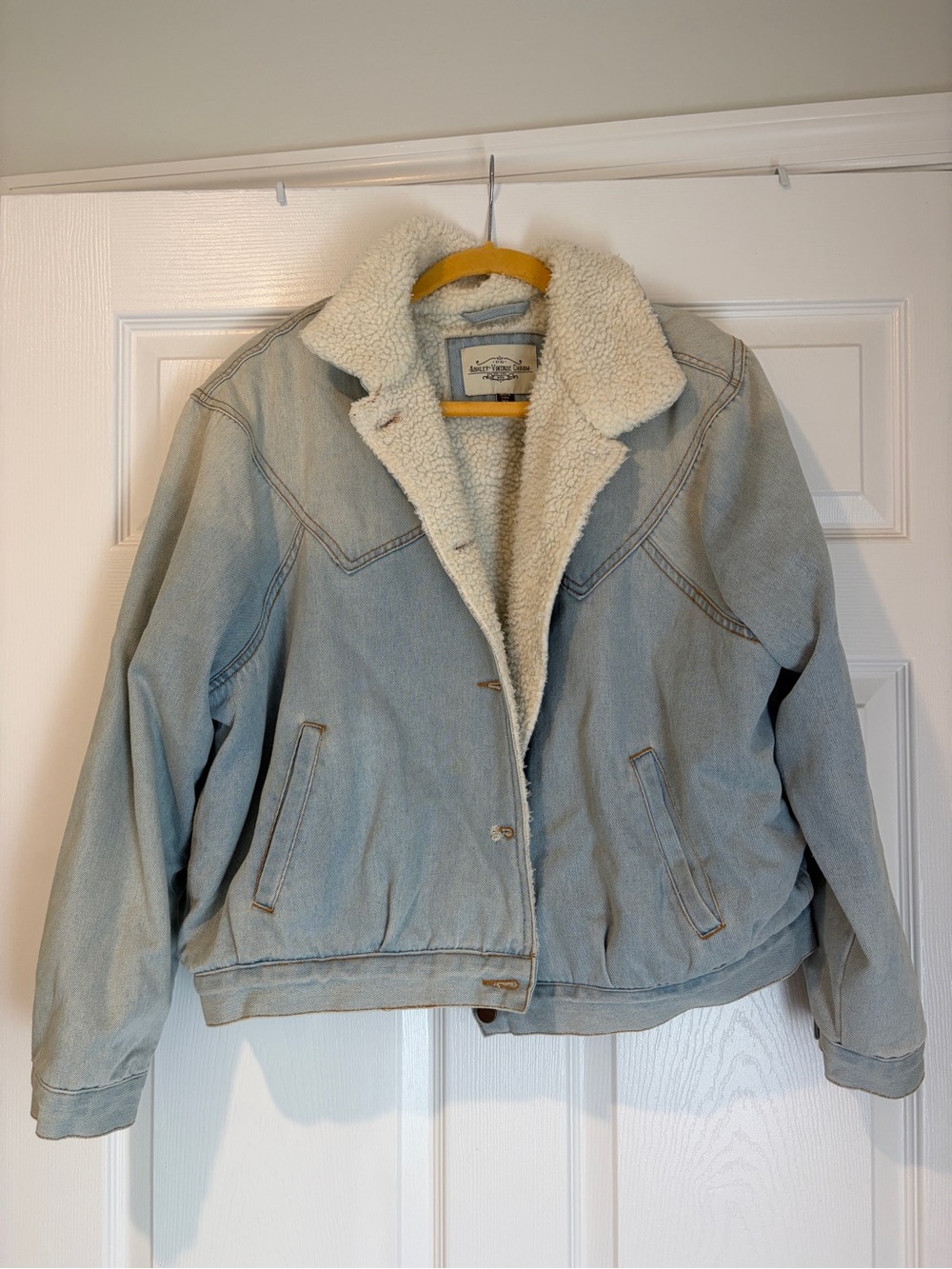 Sherpa-Lined Light Blue Denim Jacket - Women's Jean Jacket